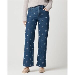 J Crew CO142 Bow Embroidered Slim Wide Leg Jeans All Day Stretch Preppy Size 27